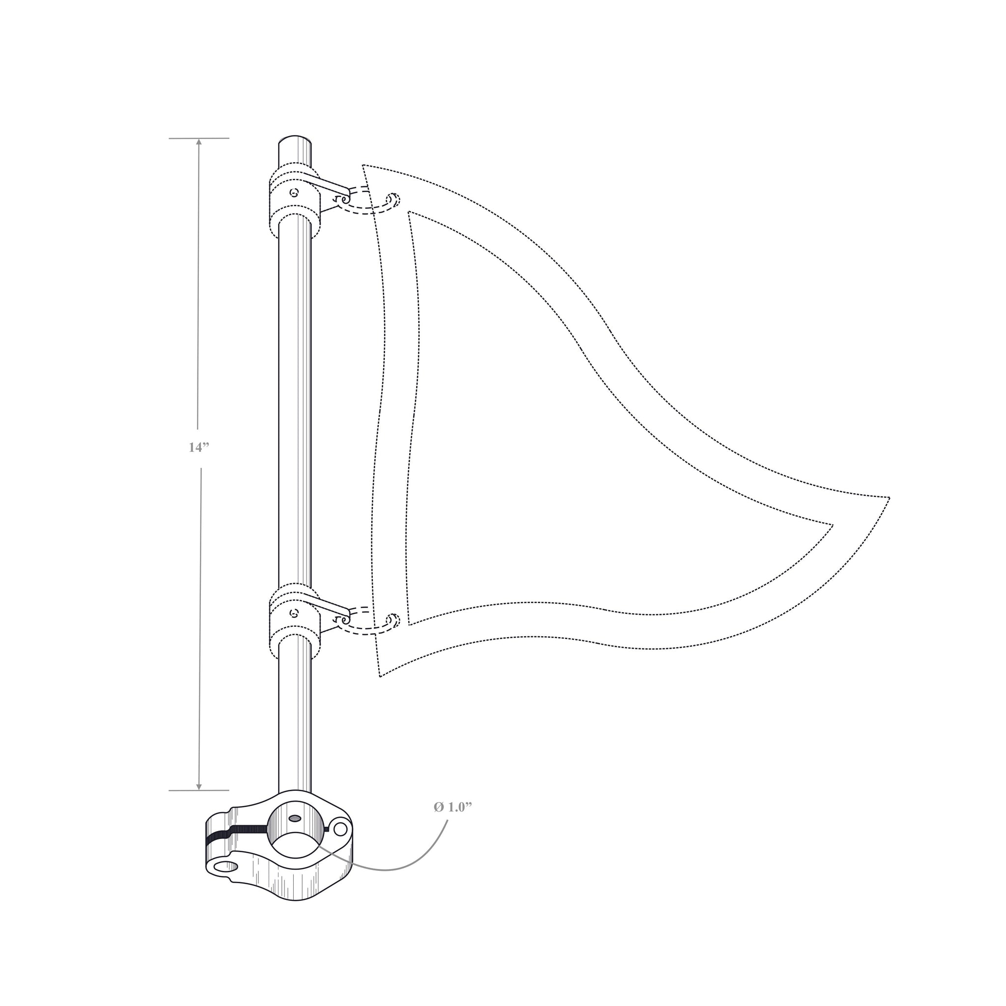 Burgee Mount Rail Mount Burgee Pole, 1-1/4