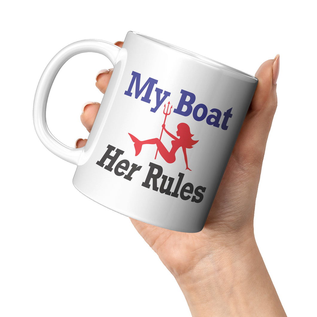 Mug - Ceramic 11oz, My Boat Her Rules Mermaid