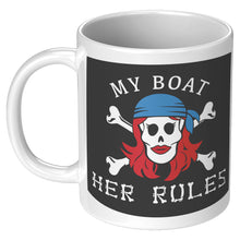 Load image into Gallery viewer, Mug - Ceramic 11oz, My Boat Her Rules Skull
